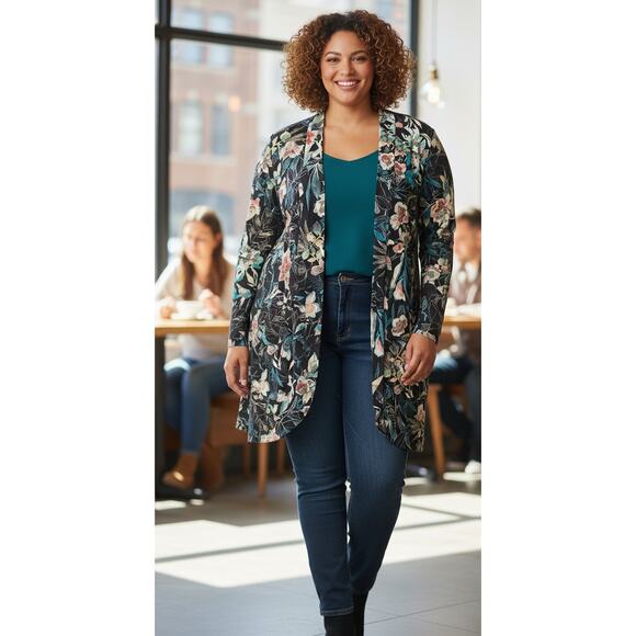Attitudes by Renee QVC Woman 1x Multi-colored Floral Lightweight Sweater - Picture 1 of 6